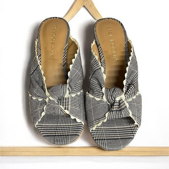 🌻 NEW Jack Rogers Midnight "Holly" Plaid Open Toe Knotted Slide Mules Heel 7.5 - Picture 7 of 13